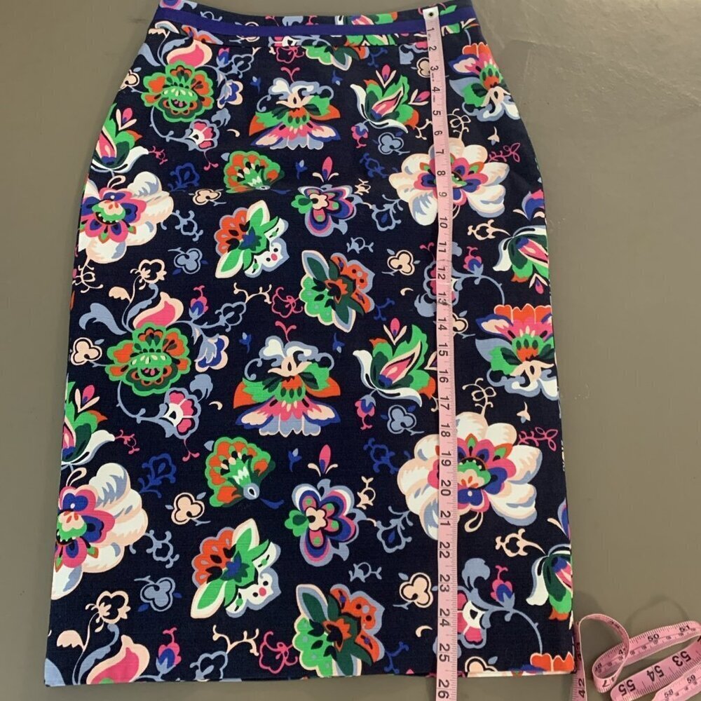 Boden Womens 4L Skirt Floral Cotton Pencil Lined NWOT Office Navy Colorful Midi - Picture 15 of 16